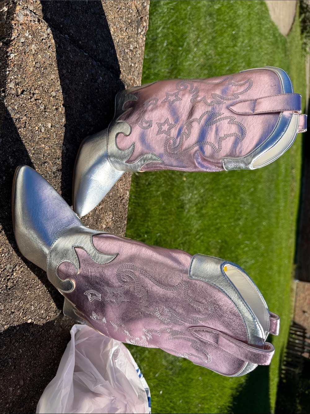Metallic Pink and Silver Western Heeled Ankle Boots Bria